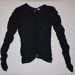 H&M Divided Black Ruched Mesh Long Sleeve Top